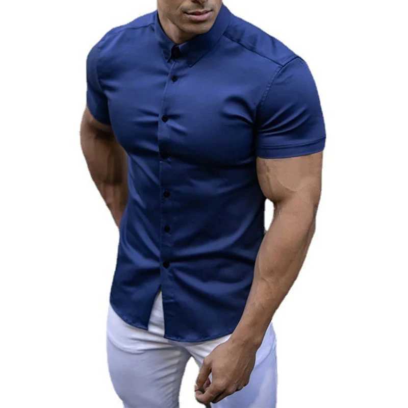 Summer mens casual formal single breasted shirt fashionable loose classic ultra-thin short slip solid color fashion shirt W241026