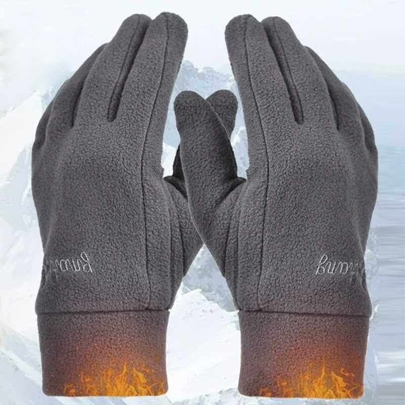 Mens Thick Wool Gs Winter Warmth Full Finger Gs Outdoor Windproof Running Bicycle Gloves W241026