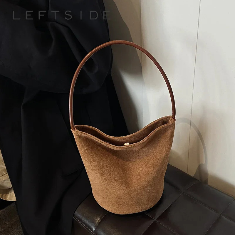 LEFTSIDE Small NUBUCK Bucket Bag Womens Shoulder Cross Body Bag Winter Fashion Trend Y2K Handbags and Wallets 241025