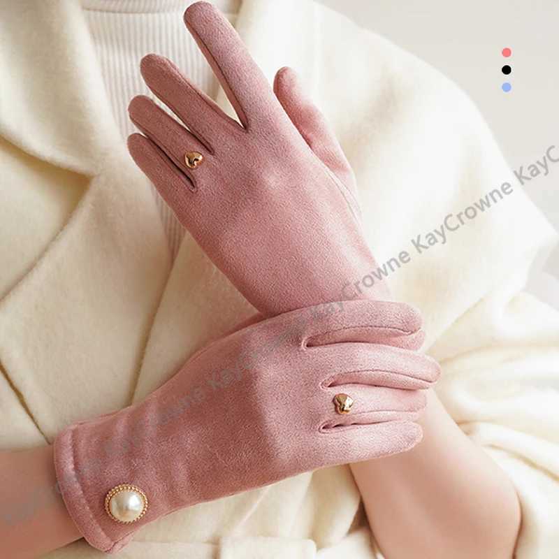 New Fashion Imitation Pearl Grace La G Winter Womens Gs Elegant Touch Screen Warm Windproof Riding Gs Gloves W241026