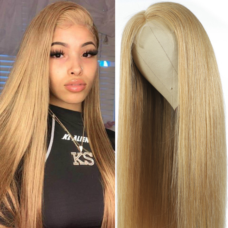 Women's synthetic long straight hair dyed wig women's middle parted bangs
