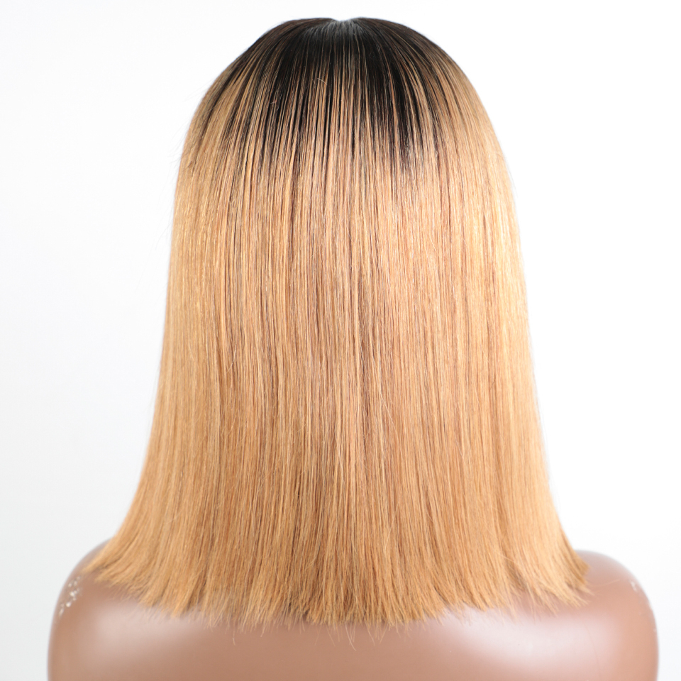 Lekker Ombre Gold Blonde Short Straight Bob 13x1 Lace Front 100% Human Wigs For Women Glueless Brazilian Remy Hair Colored