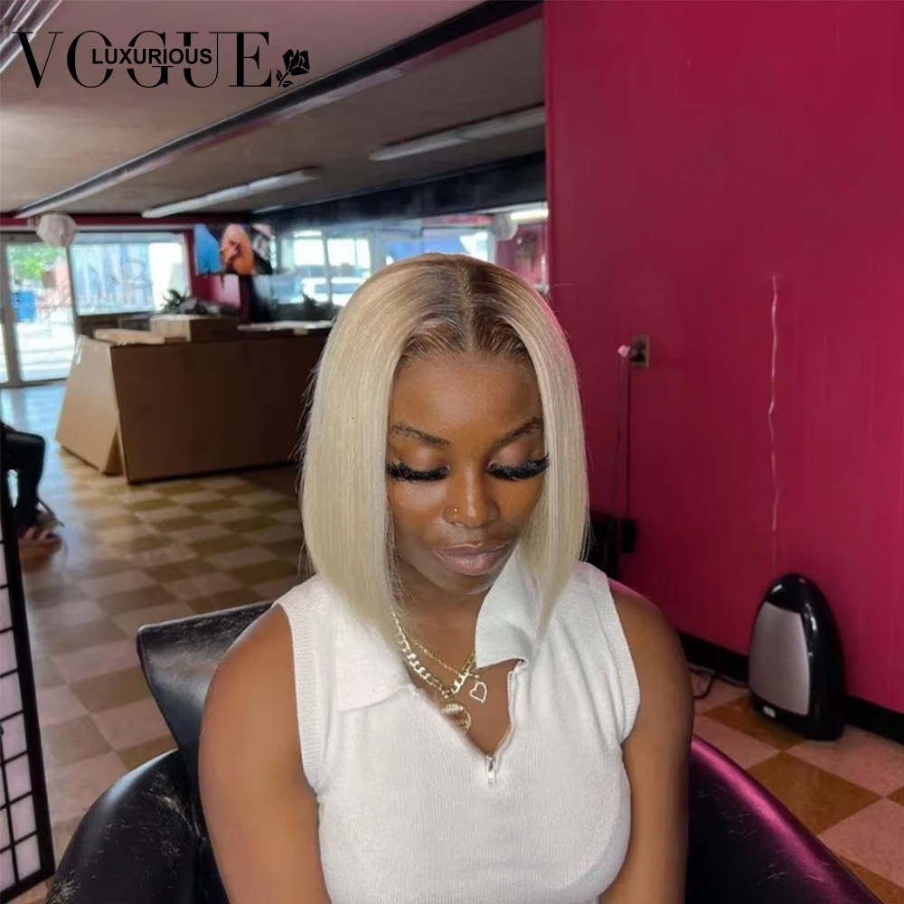 Straight Short Bob Ombre Honey Blonde Colored Glueless 5x5 Lace Closure Wig e Cut Brazilian Remy Human Hair Wigs On Sale