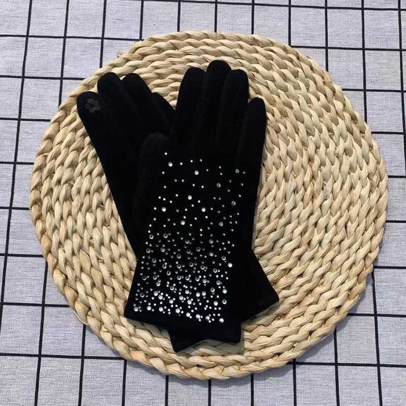 Fashion Diamond G Womens Retro Winter Touch Screen Full Finger Warm Windproof Bicycle Driver Womens Gs Gloves T41 W241026