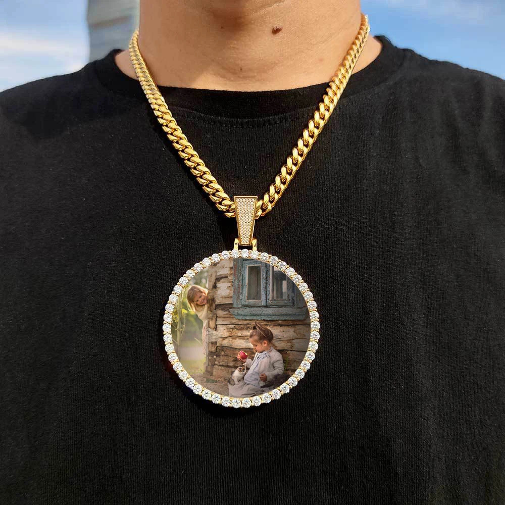 Hip hop jewelry custom blank po memory maximum pendant mens 18k gold-plated diamond picture necklace 241025