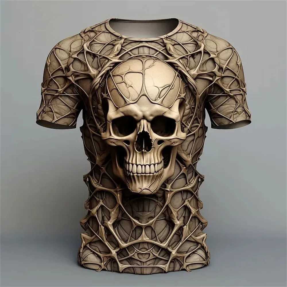 New Summer Mens Skeleton 3D Printed Top Casual Day Top Strt Fashion T-shirt Large Quick Drying Loose Short Sleeve 5xl W241026
