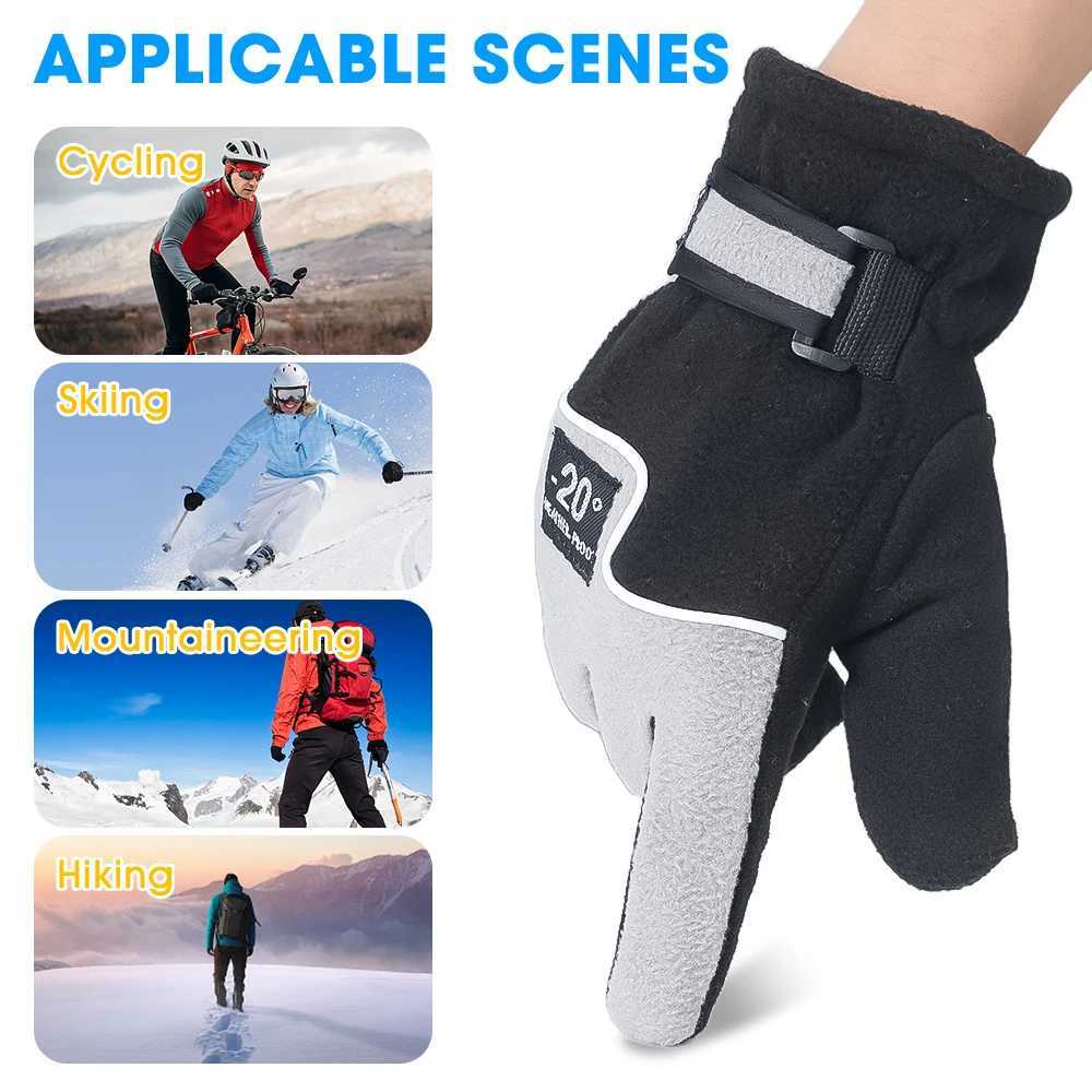 -20 Velvet Skiing Gs Wool Winter Hot Mens Outdoor Sports Anti slip Warm Full Finger Hand G Mountain Cycling Gloves W241026