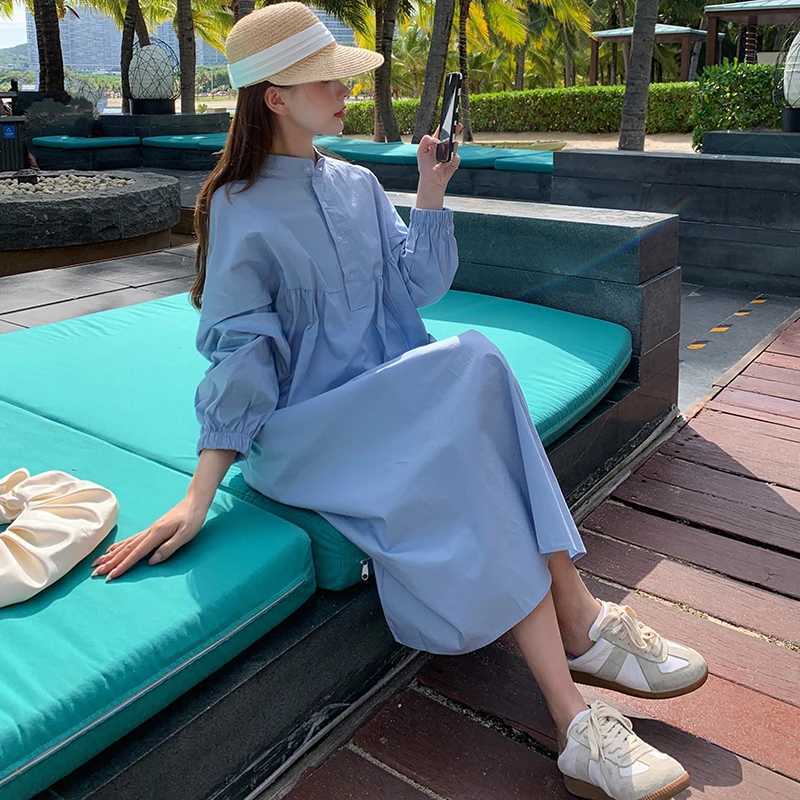 2024 Spring Pregnant Cotton Dress Denim Blue Bracket Collar Pregnant X Large Dress W241026