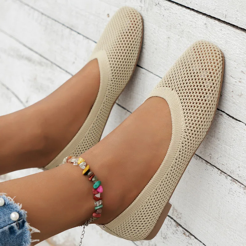 Mesh Knitted Loafers Shoes Womens Apartment Sports Shoes Casual Sports Shoes Summer Walking and Running Comfortable Zapatos Muje 241024