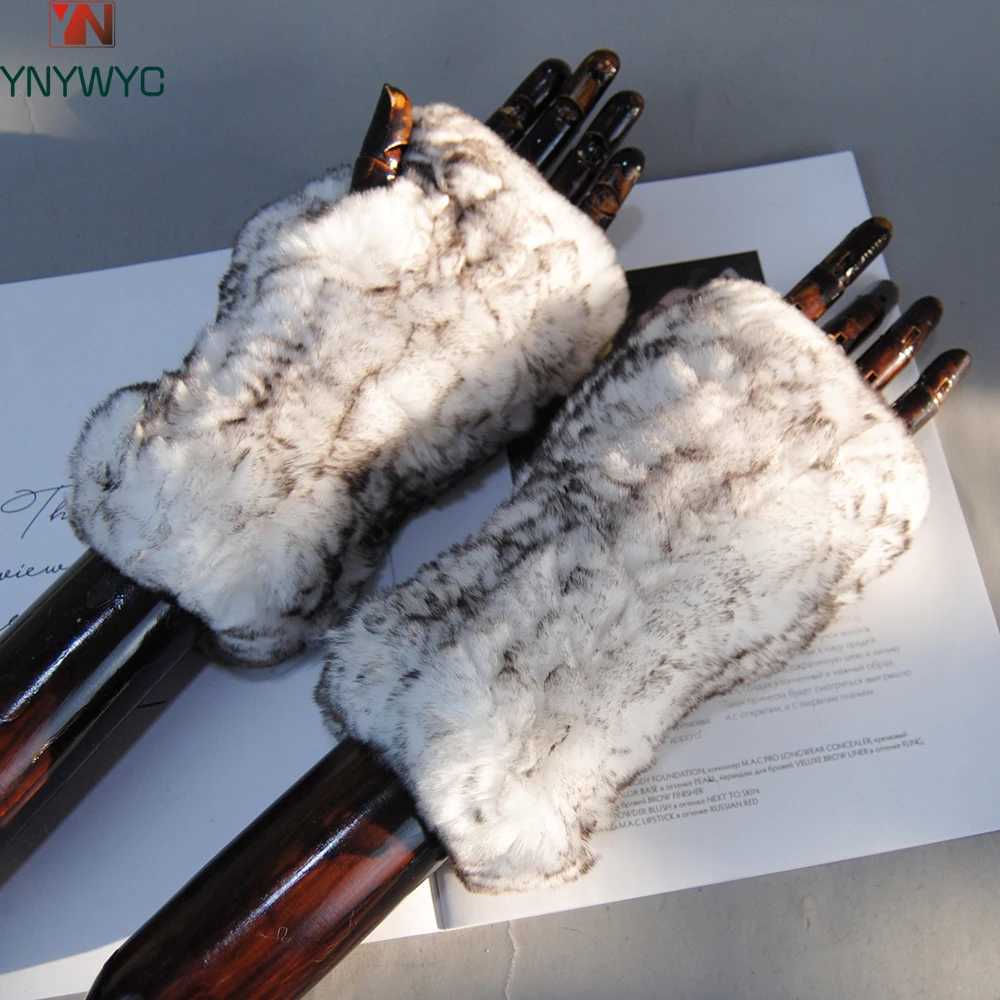 Newly arrived La Natural Real Rex Rabbit fur gloves with good elasticity knitted genuine leather gloves for womens winter warmth real fur Gs W241026