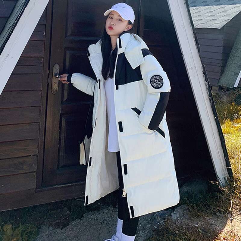 Women's Winter Jacket Hooded Warm Cotton Padded Sleeve Ladies Long Parkas With Pockets Thick Solid Outerwear For Female