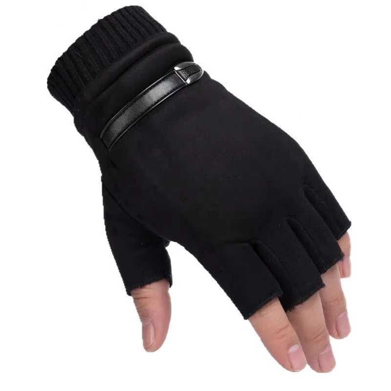 Womens winter warm velvet thick and thin outdoor sports climbing bike suitable for half finger tactical Gs suede leather W241026
