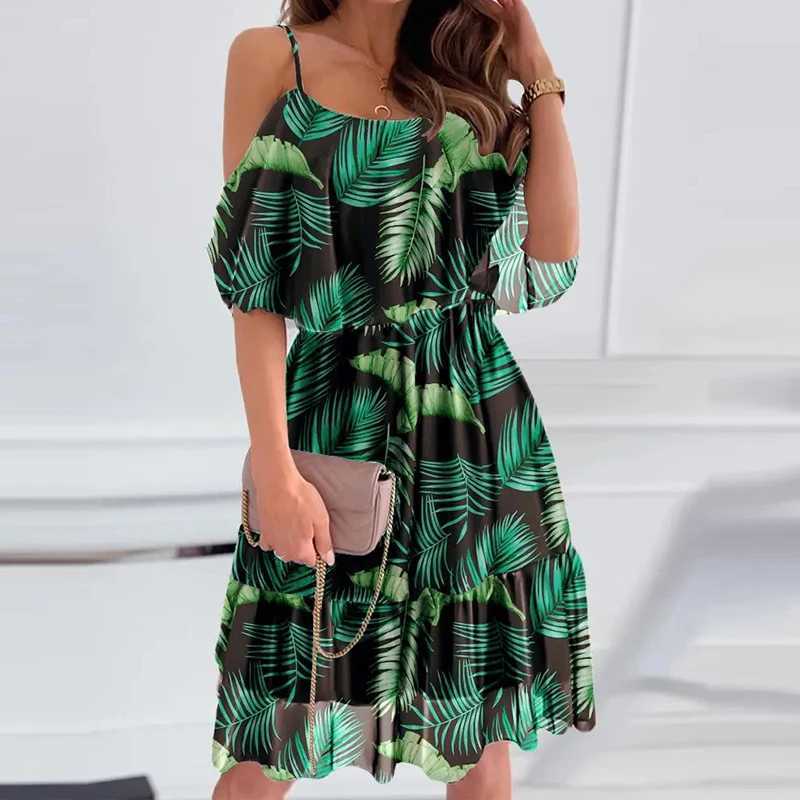 Sexy Womens Dress 2022 Summer Pregnant Women Flower Printed Shoulder Dress Pregnant Womens Dress Chiffon Beach Bohemian Dress Vestidos W241026