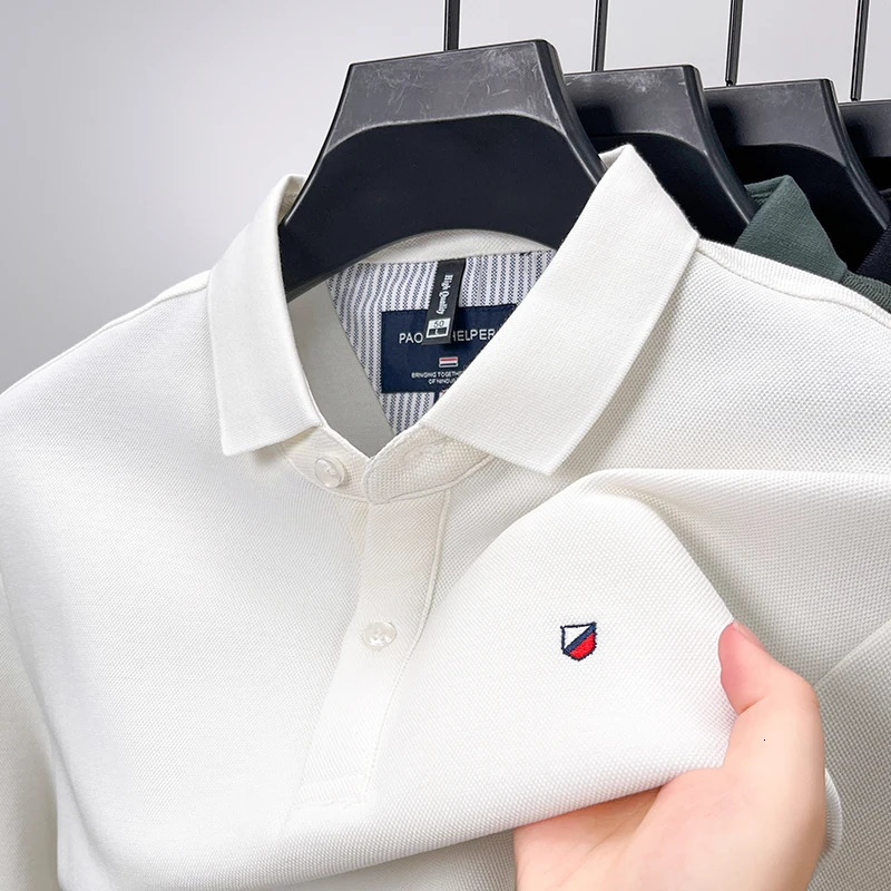 Autumn and Winter Mens Pure Cotton Embroidery Casual Fashion Waffle Longsleeved POLO Shirt Korean Version of Allmatch Collar 241025