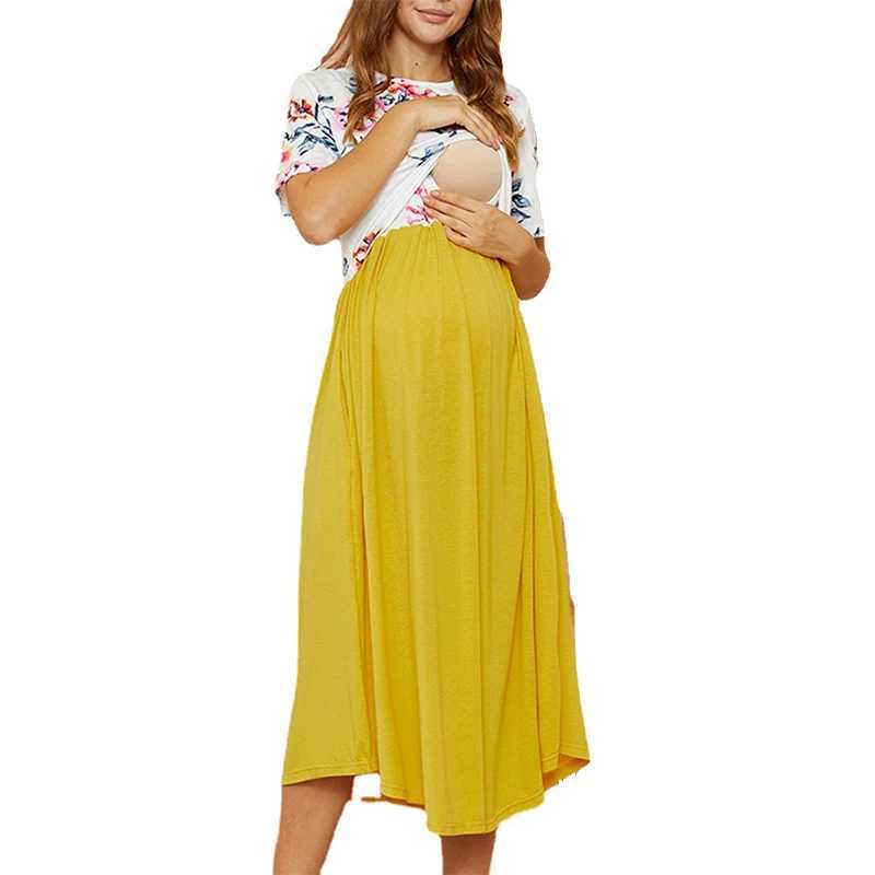 Summer maternity dress round neck short sleeved nursing dress for pregnant women W241026