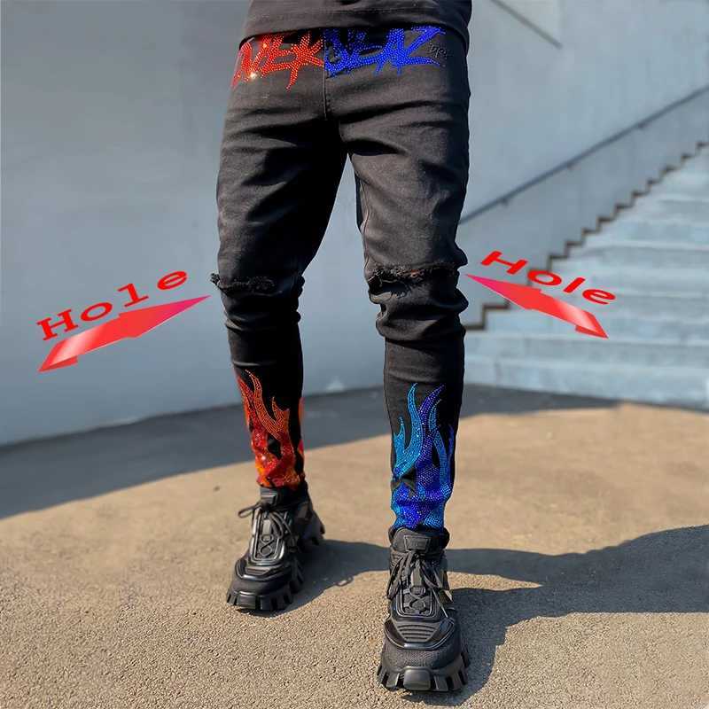2021 mens jeans torn skinny hole cyclist Trouser stretch ultra-thin denim pencil pants Strt punk black hot jeans X241026