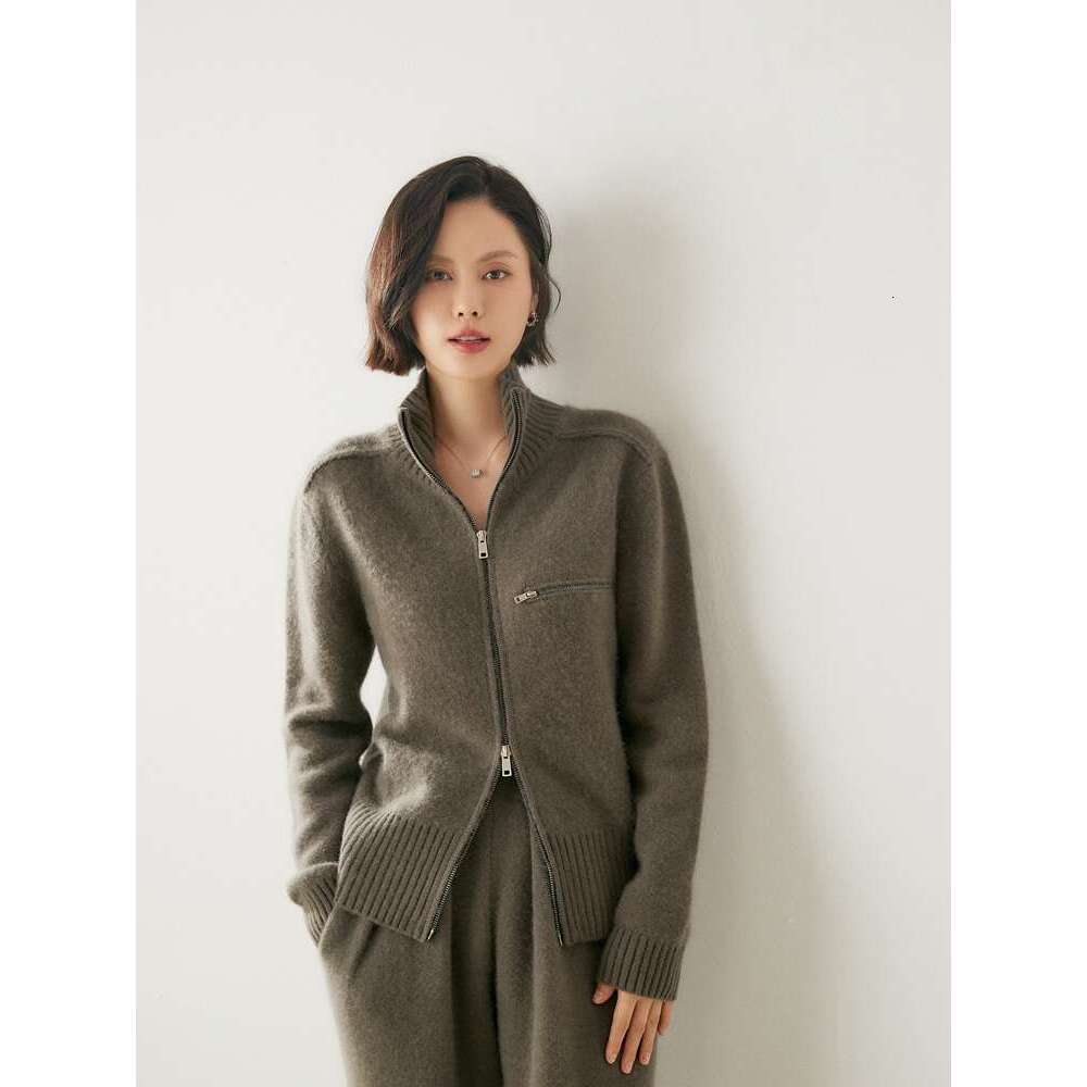 New Chic Women 100% Zipper Cardigan Turtleneck Long Sleeve Sweater Coat Autumn Winter Thick Cashmere Knitwear