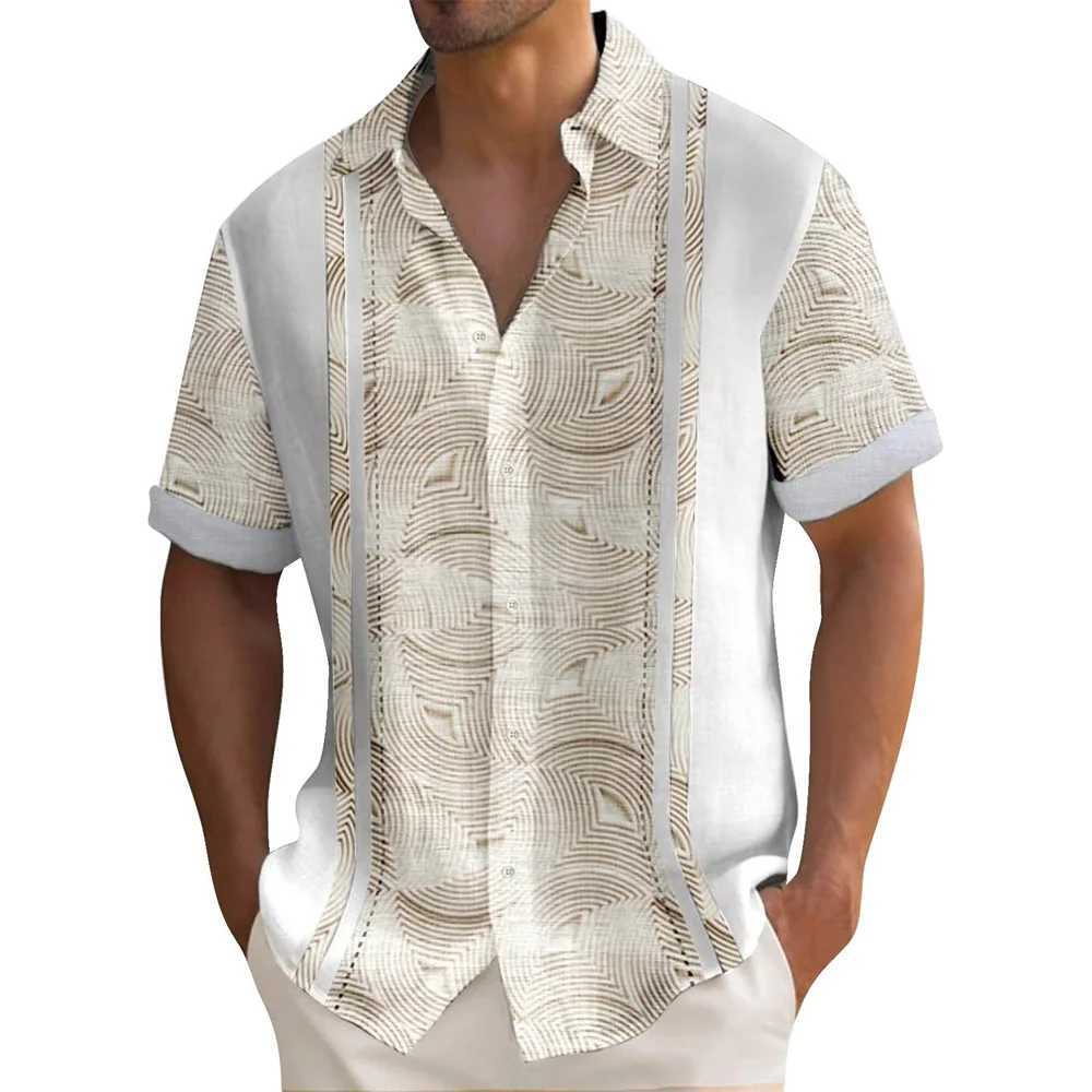 Summer striped printed mens shirt casual short slip button loose navy shirt oversized mens clothing lapel shirt W241026