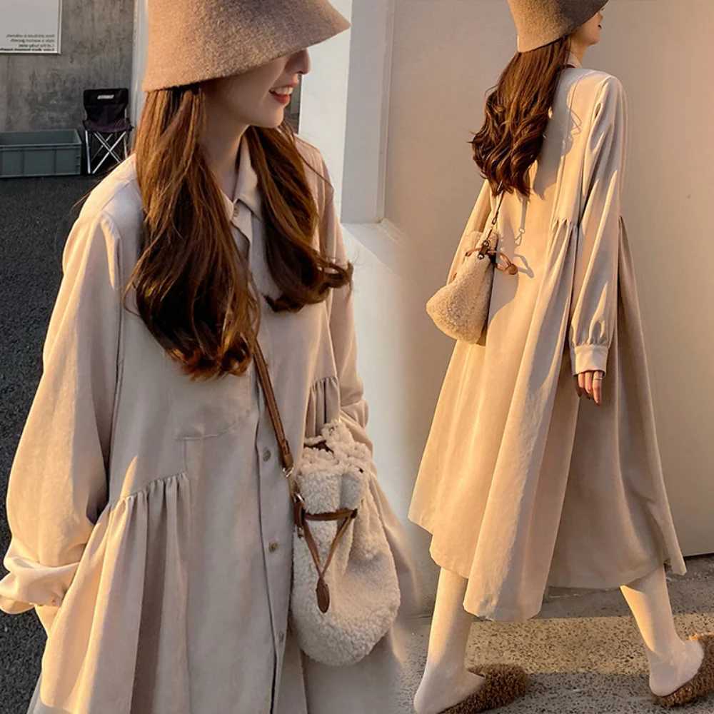 Pregnant womens autumn and winter clothing pregnant womens fashionable patchwork dress pregnant womens vest long sleeved shirt W241026