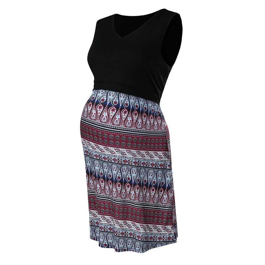 Summer dress for pregnant women black printed V-neck fashionable and comfortable breathable sleeveless care for pregnant women W241026