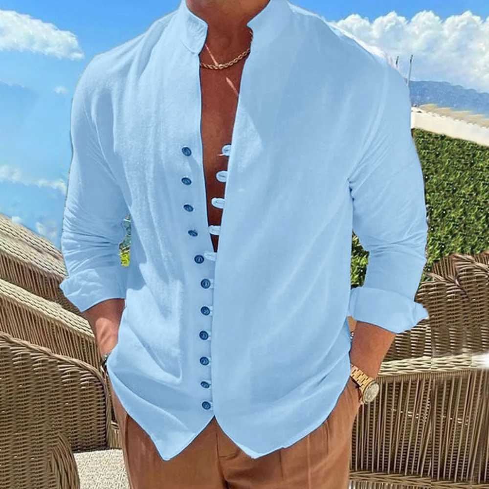 New Spring/Autumn Casual Shirt Loose Mens Solid Color Long Slip Shirt Button Retro Large Size W241026