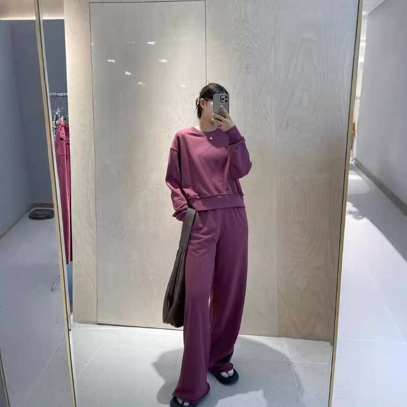 2024 Autumn New Women's Casual Versatile Slimming Letter Round Neck Sweatshirt+Wide Leg Pants Two Piece Sets Womens Outifits