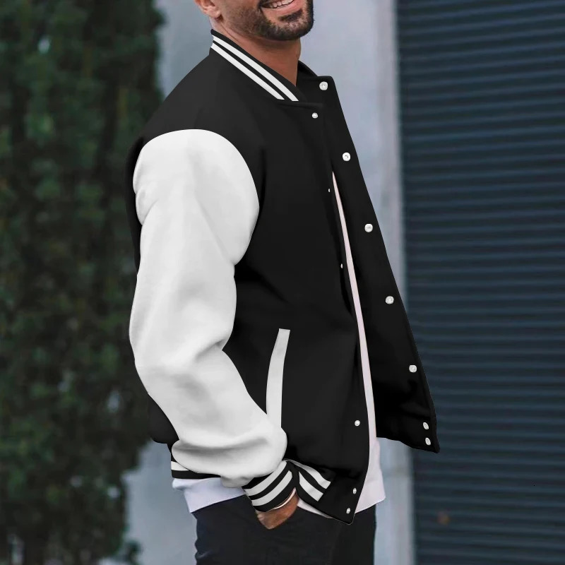 Black White Gray Collision Color Jacket Loose Oversized S5XL Clothes Men Baseball Clothes Street Coat Warm Fleece Soft Jackets 241024 - view 3