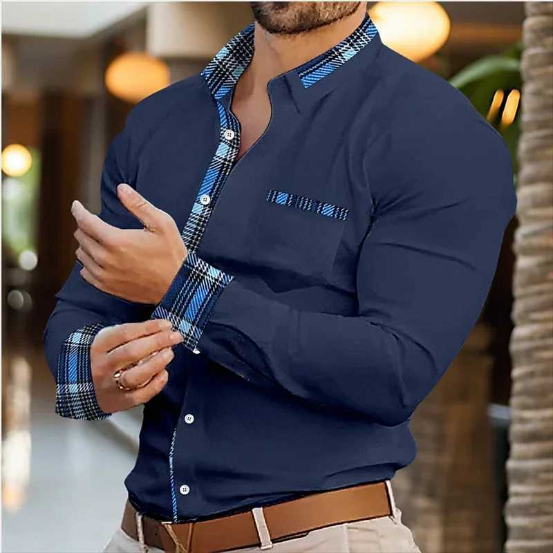 Mens button down casual shirt long sleeved patched work shirt casual comfortable casual and ele clothing W241026