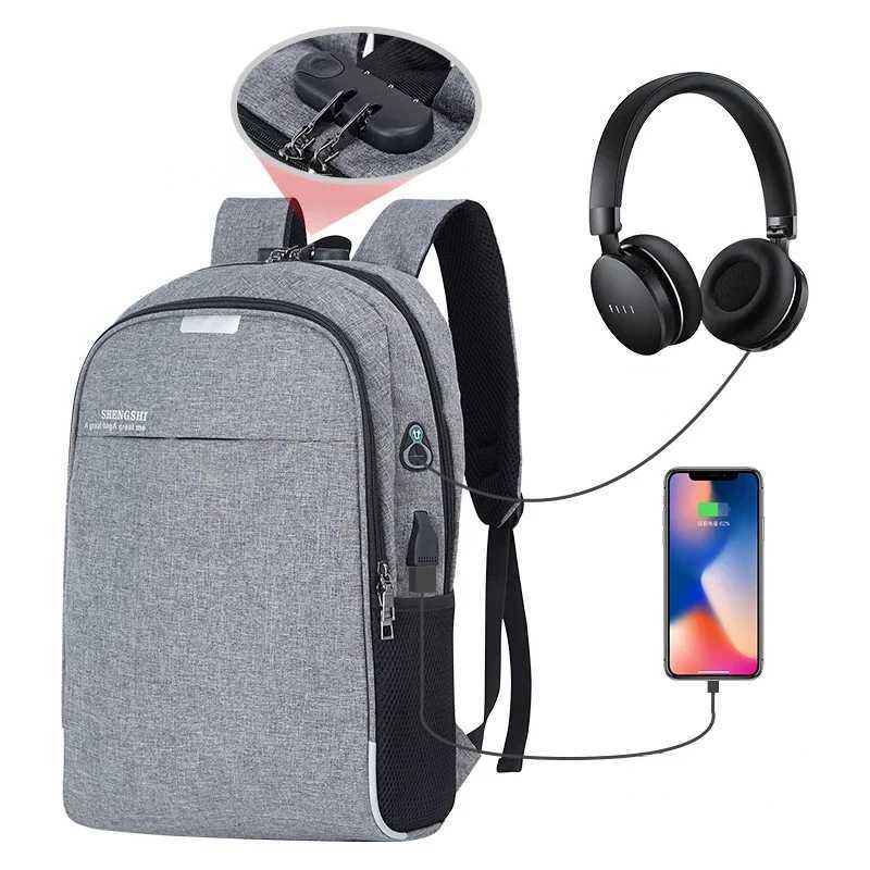 Mens Business Backpack Laptop Bag with USB Charging Port Combinati Lock Anti-theft Design Travel Bag Student SchoolbagXJ241026