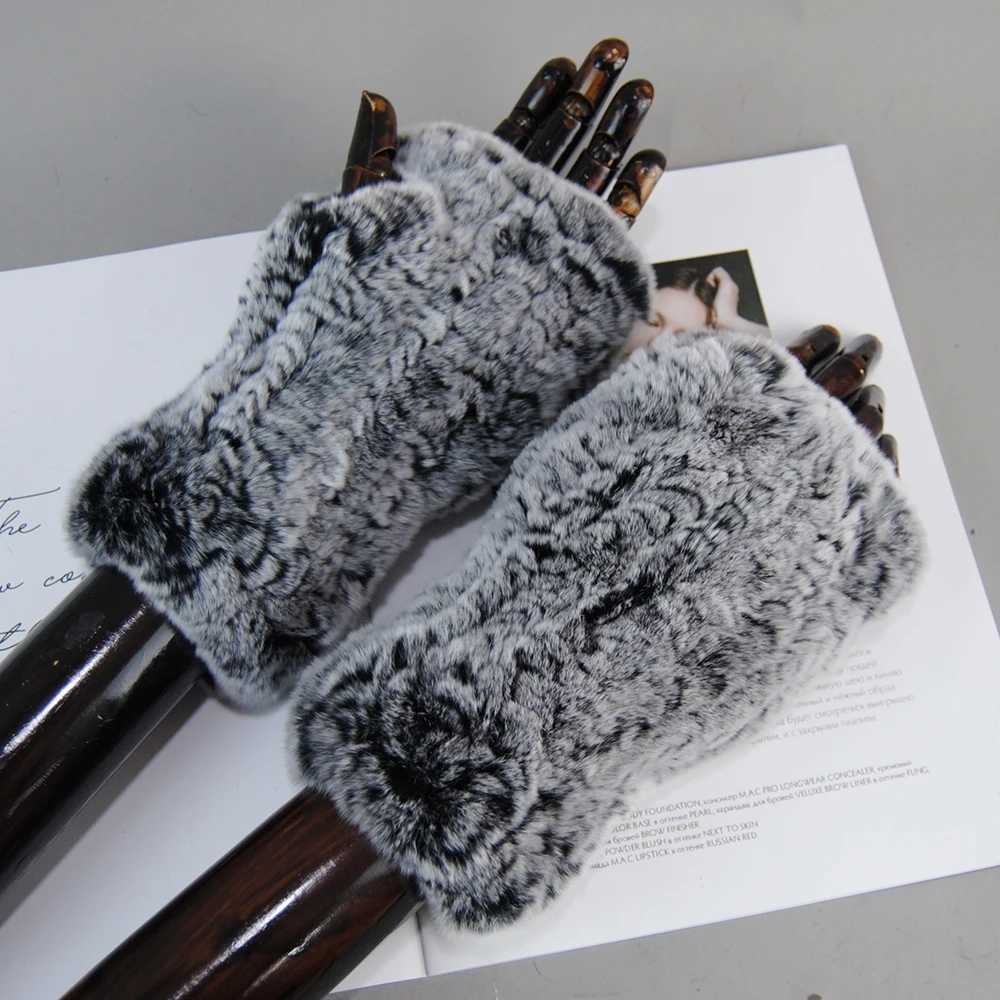 Hot selling winter womens natural Real Rex Rabbit Fur Gs with good elasticity knitted Rabbit Fur Mittens La Real Rex Rabbit Fur Gs W241026