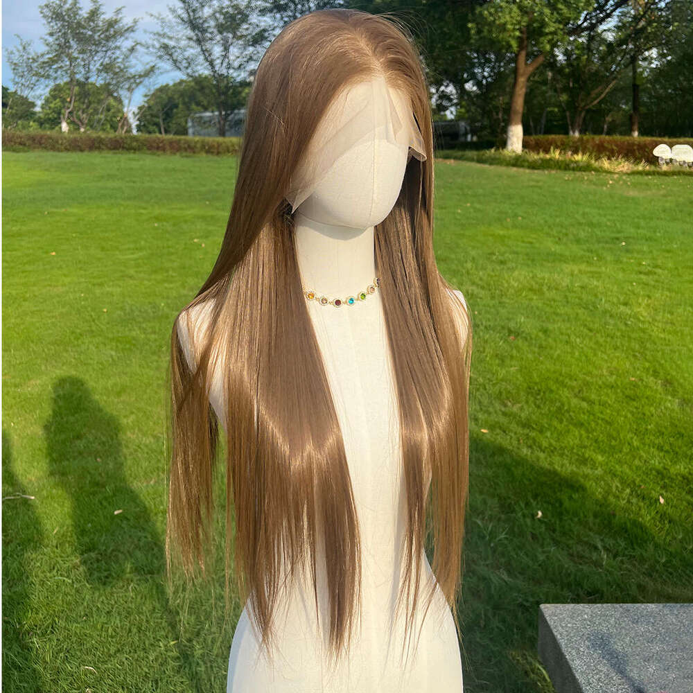 13X4 High-End Long Bob Lace Front Party Everyday Blonde Bangs Wig 28 Inch Light Golden Straight Hair