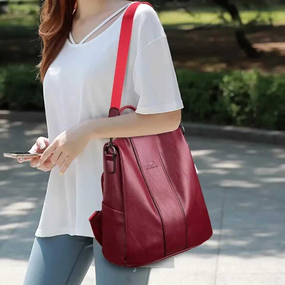 Anti Theft Backpack Purses High Quality Soft Leather Female Vintage School Bags Travel Outdoor Bagpack Ladies Bookbag RucksackXJ241026
