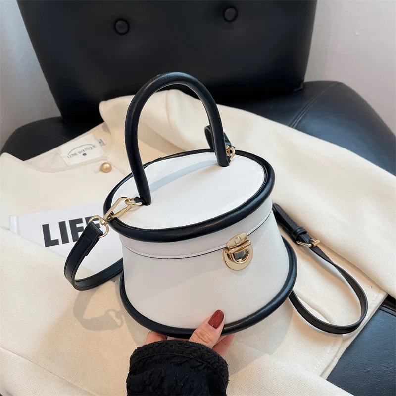 Fashion womens white bucket handbag Korean fashion shoulder bag womens Pu leather cross body party handbag 241025