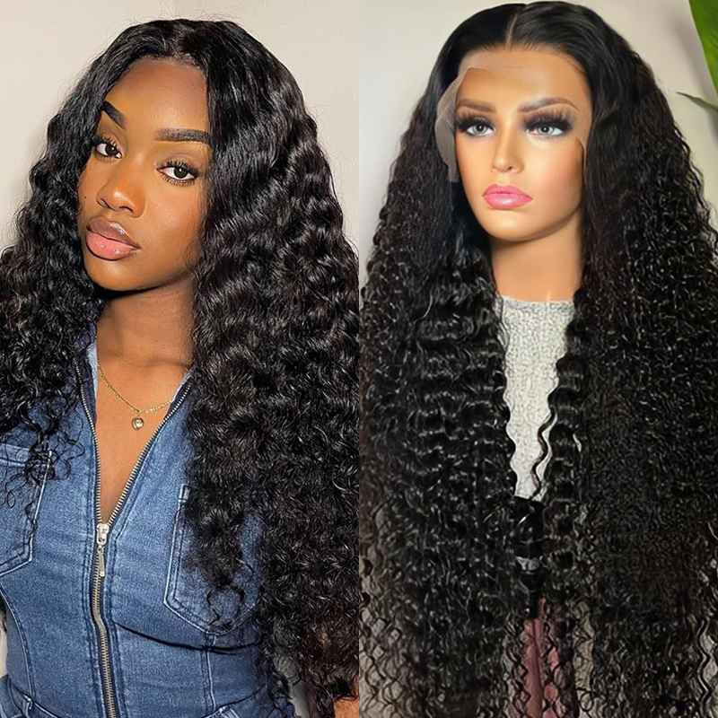 Deep Wave 13x6 Trasparent Lace Front Human for Women Water Curly Pre Plucked with Baby Hair Wet and Wavy Wigs