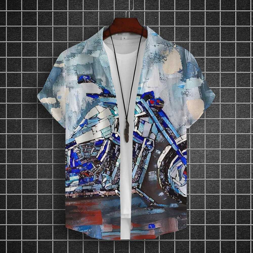 Retro mens motorcycle shirt print Ts car print short Slve top summer mens clothing classic car shirt oversized shirt W241026