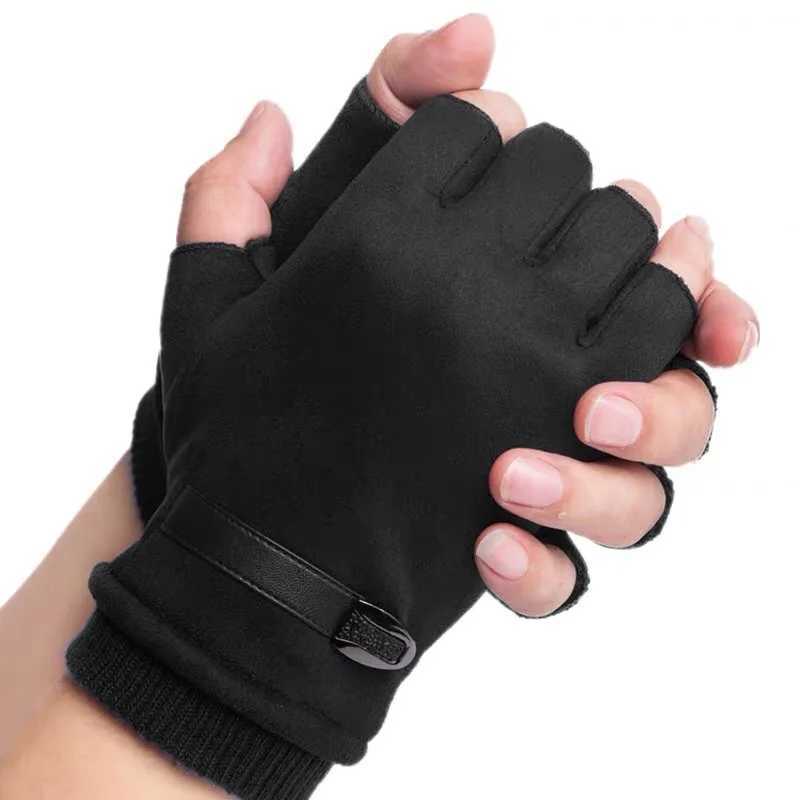 Womens winter warm velvet thick and thin outdoor sports climbing bike suitable for half finger tactical Gs suede leather W241026
