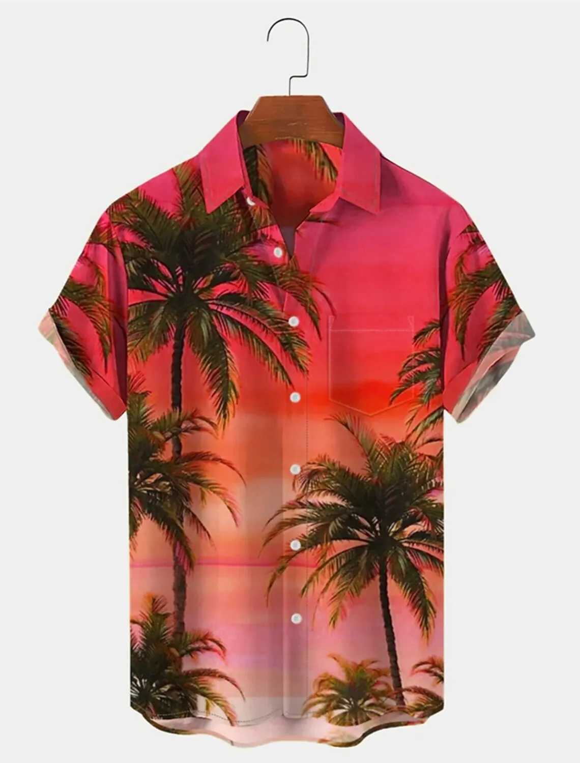 Mens summer Haian shirt graphic print palm Tr revolving door outdoor short sleeved Slves button printed clothing W241026