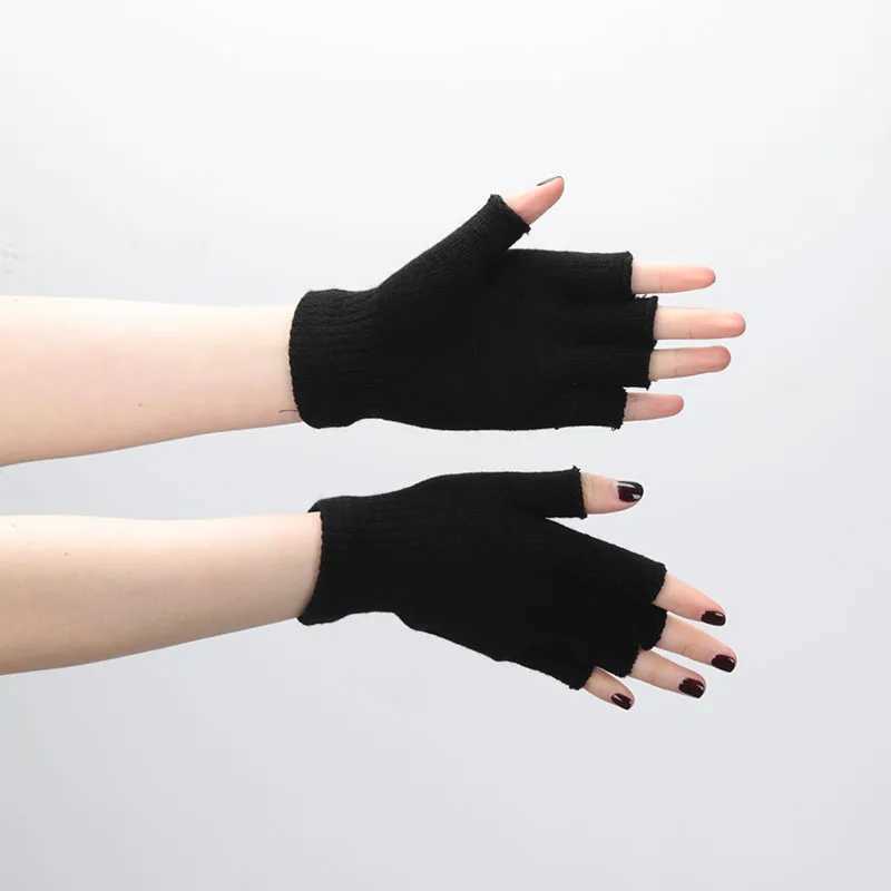 1 pair of black short half finger knitted wrists G winter warm stretch work Gs mens and womens bicycle accessories W241026