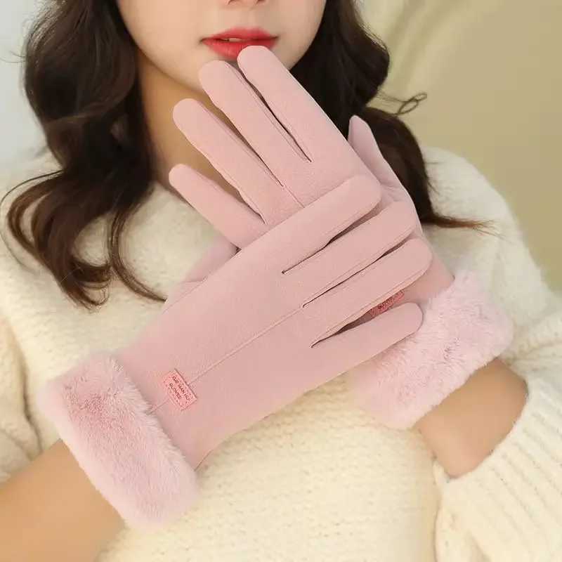 New winter fashion womens warm hands Gs cute plush windproof full finger Gs outdoor cycling sports warm touch screen Gs W241026