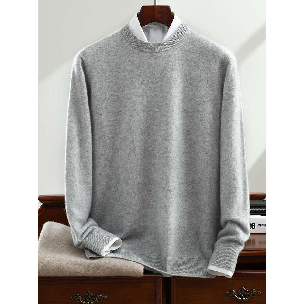 Light Lurxury Autumn Winter 100% Pure Cashmere Sweater Men O-Neck Knit Pullovers Youth Loose Warm Tops Business Casual Shirt