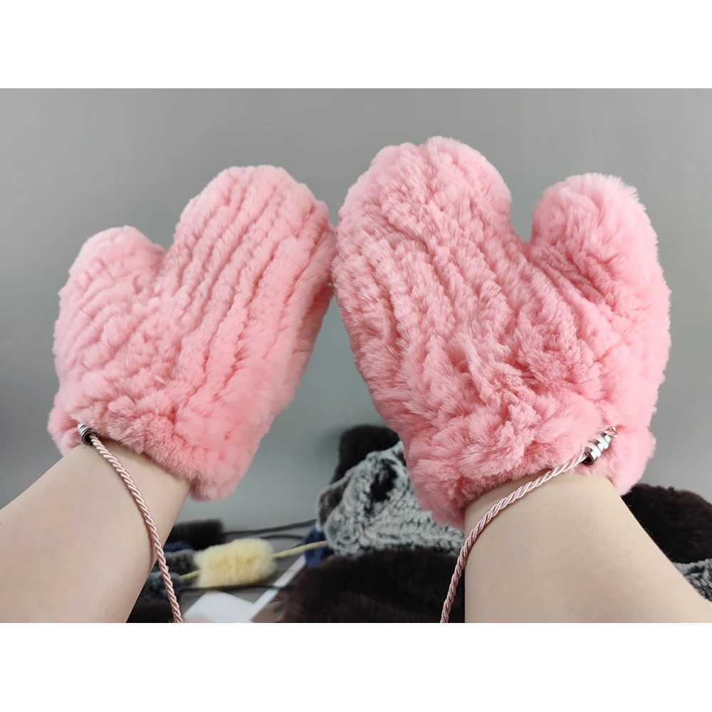 Womens Winter True Rex Rabbit Fur Watch Gs Warm Thick Womens Fur Gloves Elastic Girls Sled G Gloves Elastic Soft W241026