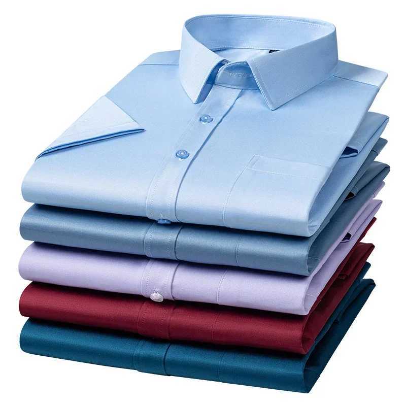 2024 summer new mens shirt wrinkle free business casual solid color elastic shorts Slves work social W241026