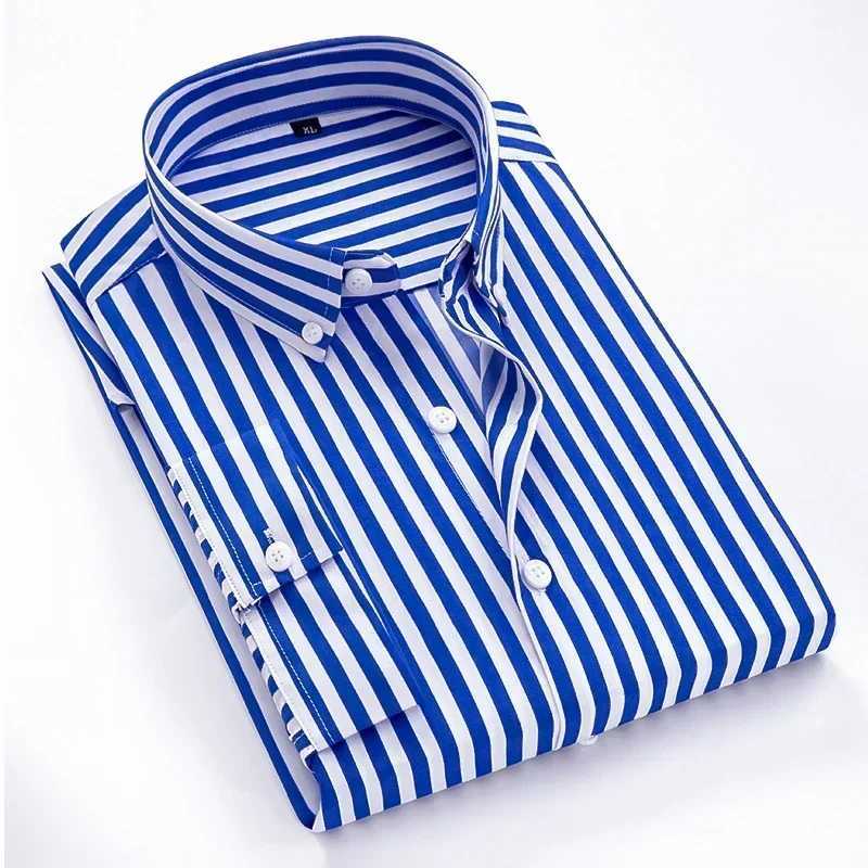 Classic mens long striped casual shirt slim fit mens cotton business formal shirt W241026