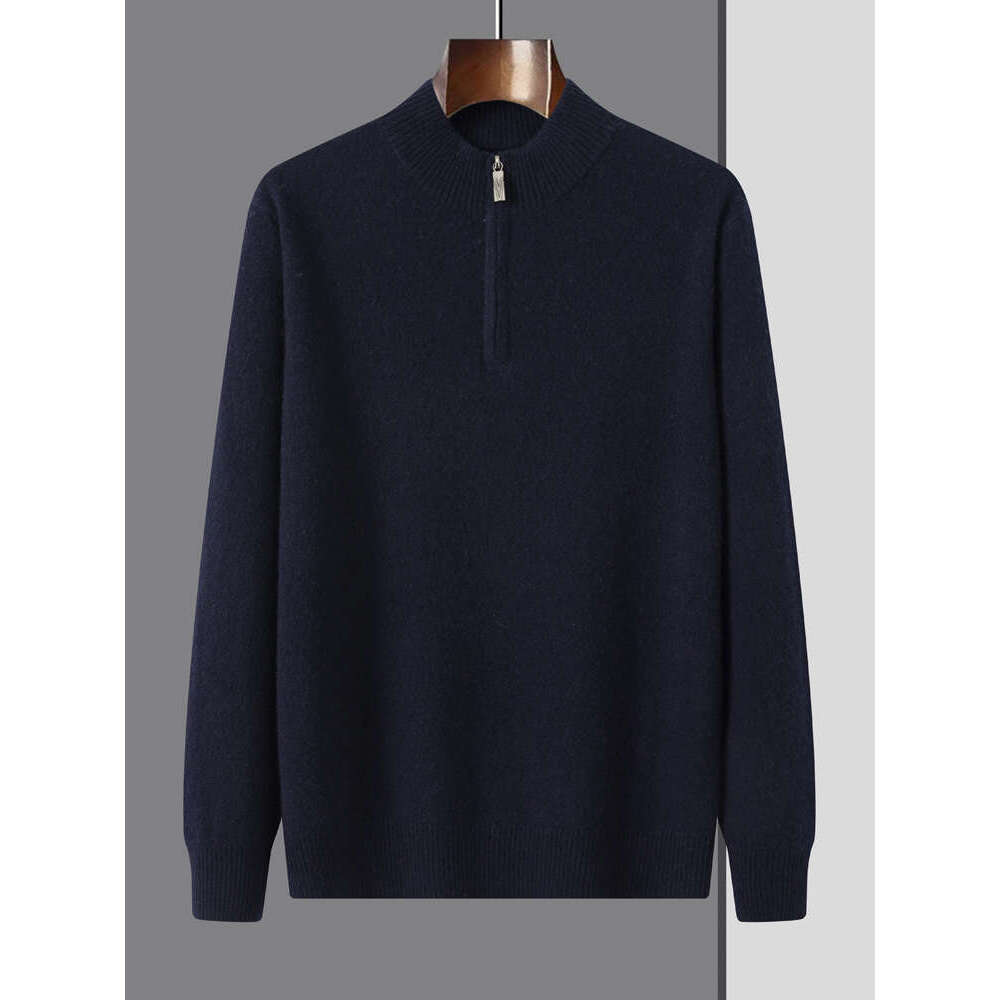 Men's Mockneck Zipper Pullovers 100% Sweater Autumn Winter Warm Long Sleeve Cashmere Knitwear Soft Comfy Male Clothing