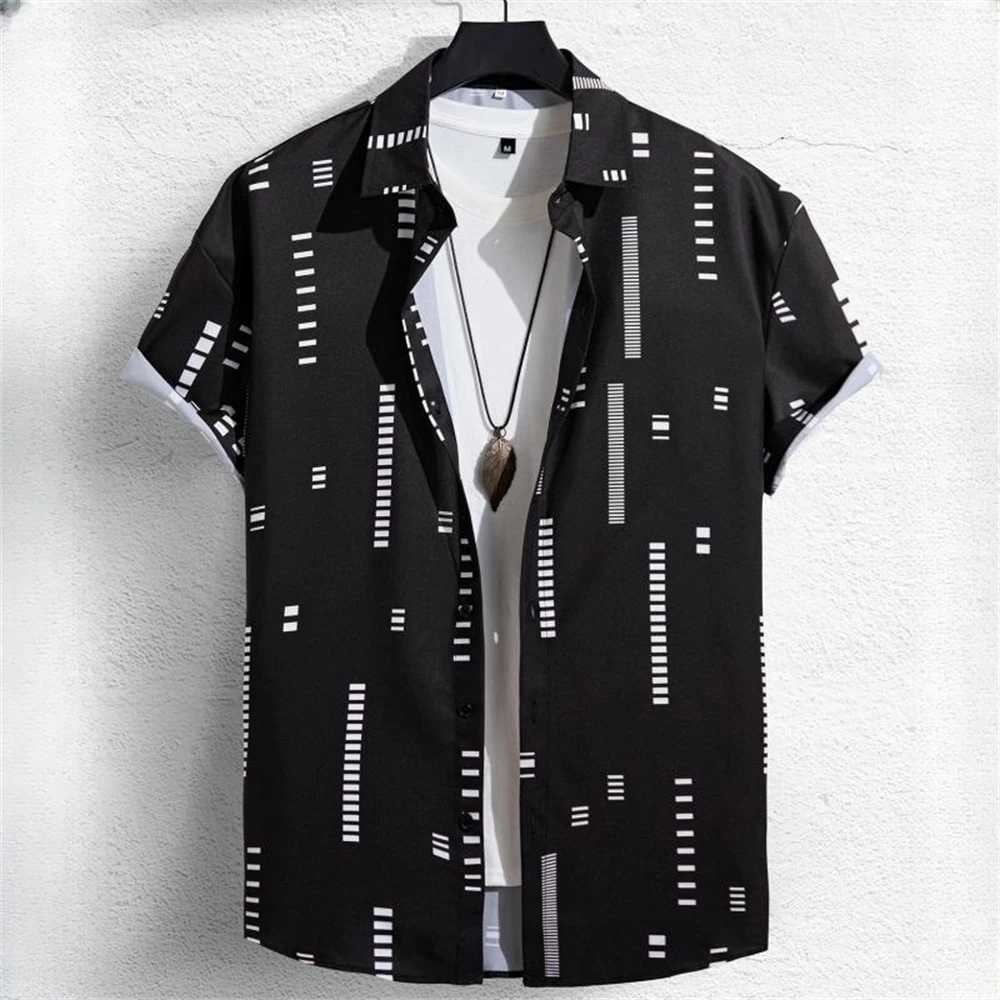 Simple mens shirt 3D splicing work printing high-quality mens clothing shorts Slve beach party Haian shirt W241026