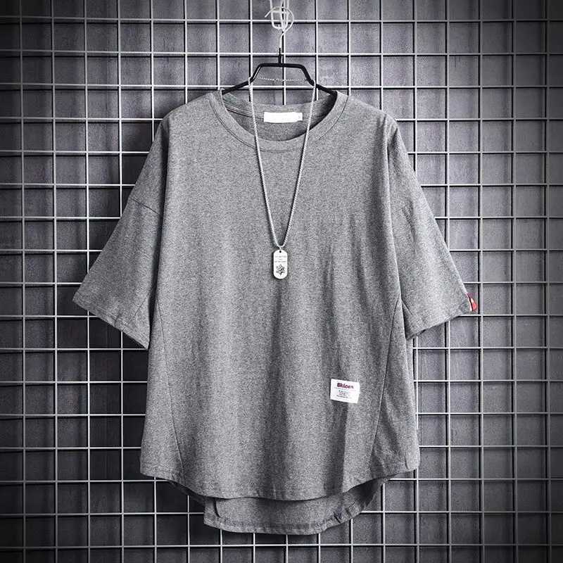 Summer O-neck solid color oversized mens short sleeved loose casual fully matched rally mens fashionable irregular T-shirt W241026