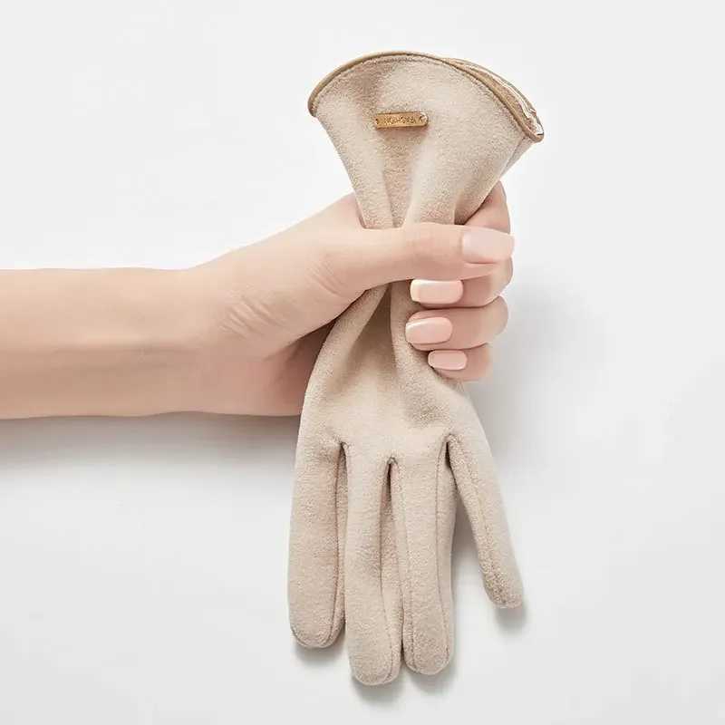 Womens Touch Screen Gs Fashion Gloves Autumn and Winter Warm Thin Cashmere Solid Bicycle Drive Suede Fabric Elegant Windproof W241026