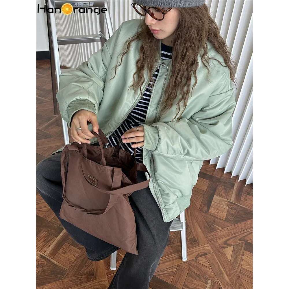 Hanorange 2024 Winter Pilot Cotton-Padded Jacket Women Both Sides Wearable Comfortable Warm Loose Parkas Black/Mint Green