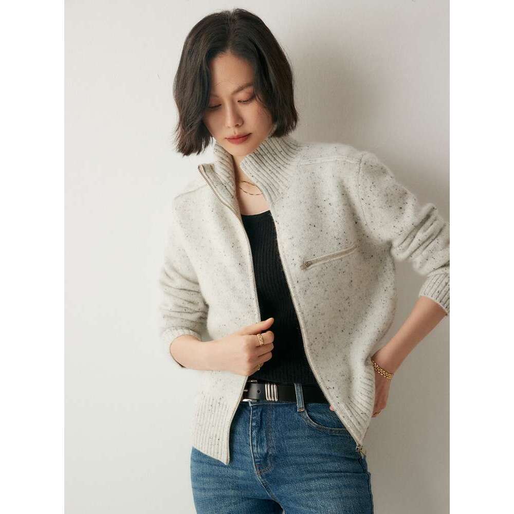New Chic Women 100% Zipper Cardigan Turtleneck Long Sleeve Sweater Coat Autumn Winter Thick Cashmere Knitwear