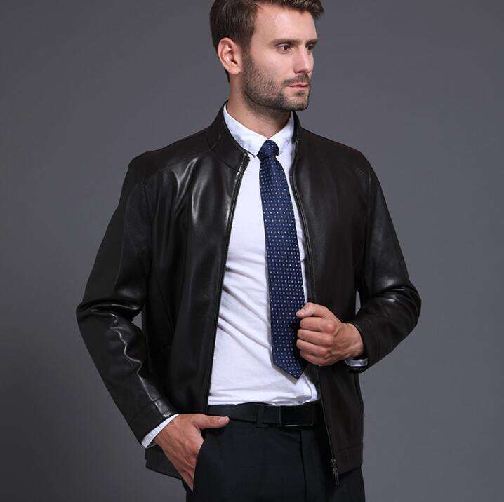 2023 New Mens Hot Sheepskin Standing Collar Jackets Business Casual Plus Veet Outerwear Winter Men Genuine Leather Jacket
